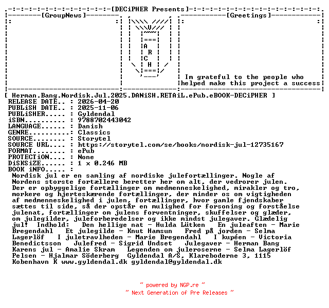 NFO for the release Herman.Bang.Nordisk.Jul.2025.DANiSH.RETAiL.ePub.eBOOK-DECiPHER by DECiPHER