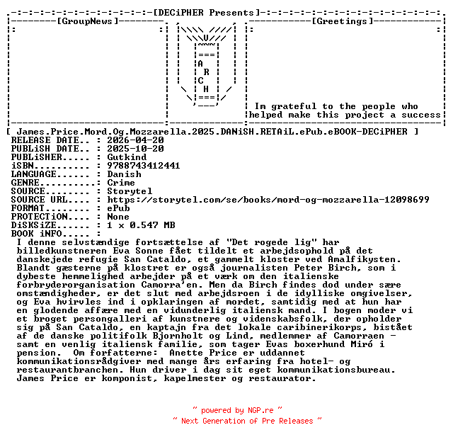 NFO for the release James.Price.Mord.Og.Mozzarella.2025.DANiSH.RETAiL.ePub.eBOOK-DECiPHER by DECiPHER