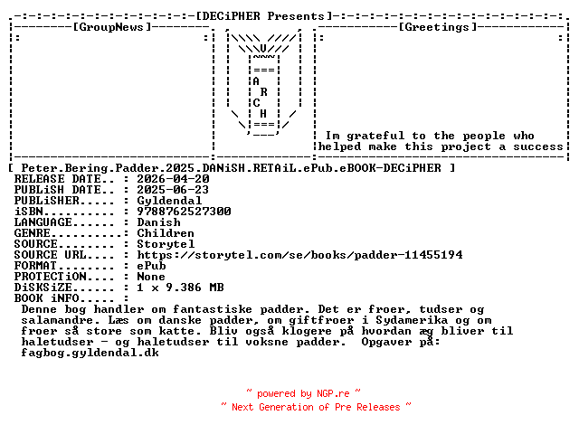 NFO for the release Peter.Bering.Padder.2025.DANiSH.RETAiL.ePub.eBOOK-DECiPHER by DECiPHER