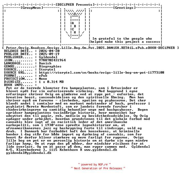 NFO for the release Peter.Oevig.Knudsen.Oevigs.Lille.Bog.Om.Pot.2025.DANiSH.RETAiL.ePub.eBOOK-DECiPHER by DECiPHER
