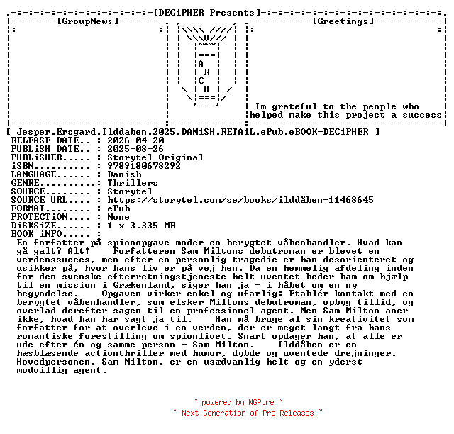 NFO for the release Jesper.Ersgard.Ilddaben.2025.DANiSH.RETAiL.ePub.eBOOK-DECiPHER by DECiPHER