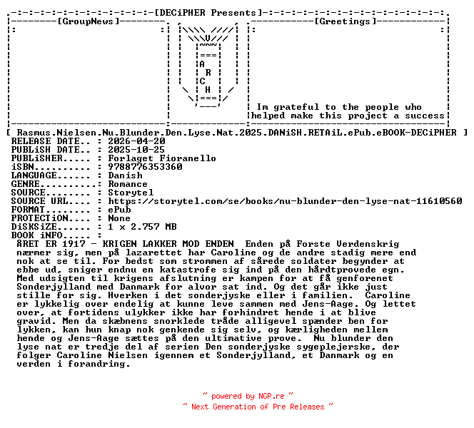 NFO for the release Rasmus.Nielsen.Nu.Blunder.Den.Lyse.Nat.2025.DANiSH.RETAiL.ePub.eBOOK-DECiPHER by DECiPHER