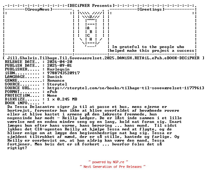 NFO for the release Jill.Shalvis.Tilbage.Til.Sovevaerelset.2025.DANiSH.RETAiL.ePub.eBOOK-DECiPHER by DECiPHER