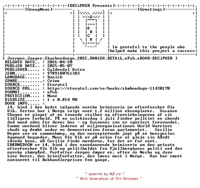 NFO for the release Joergen.Jaeger.Skaebnedoegn.2025.DANiSH.RETAiL.ePub.eBOOK-DECiPHER by DECiPHER