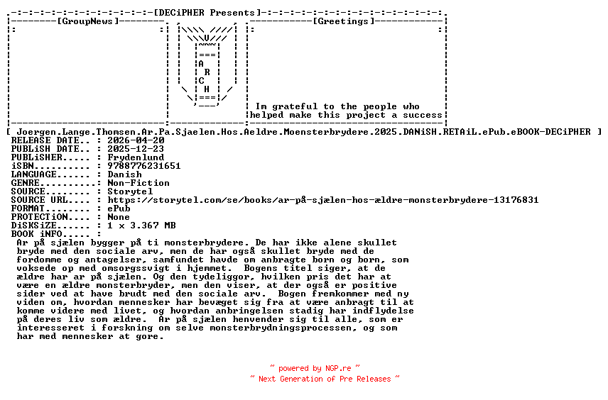 NFO for the release Joergen.Lange.Thomsen.Ar.Pa.Sjaelen.Hos.Aeldre.Moensterbrydere.2025.DANiSH.RETAiL.ePub.eBOOK-DECiPHER by DECiPHER