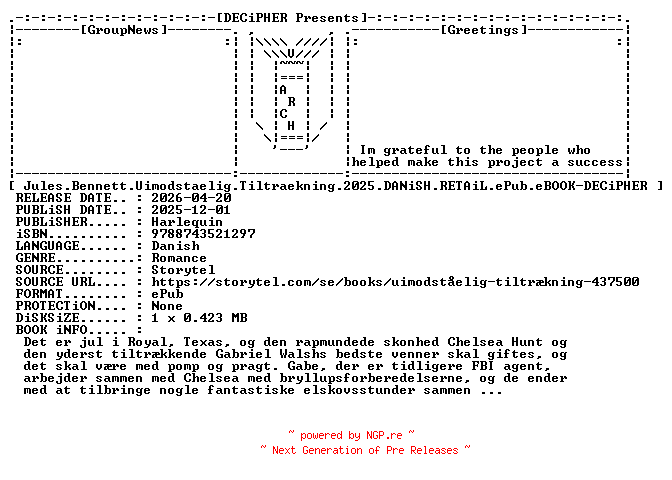 NFO for the release Jules.Bennett.Uimodstaelig.Tiltraekning.2025.DANiSH.RETAiL.ePub.eBOOK-DECiPHER by DECiPHER
