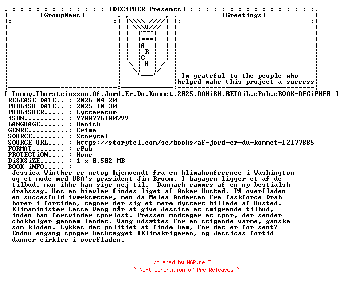 NFO for the release Tommy.Thorsteinsson.Af.Jord.Er.Du.Kommet.2025.DANiSH.RETAiL.ePub.eBOOK-DECiPHER by DECiPHER
