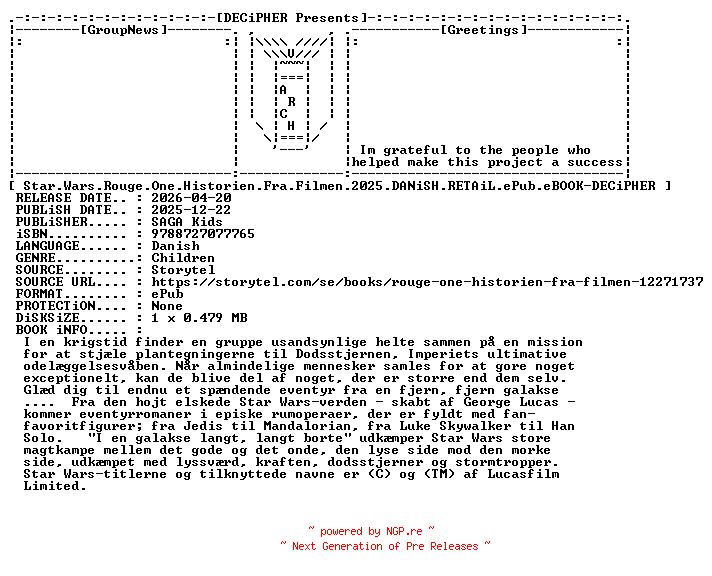 NFO for the release Star.Wars.Rouge.One.Historien.Fra.Filmen.2025.DANiSH.RETAiL.ePub.eBOOK-DECiPHER by DECiPHER
