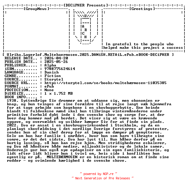NFO for the release Ulrika.Lagerlof.Multebaermosen.2025.DANiSH.RETAiL.ePub.eBOOK-DECiPHER by DECiPHER
