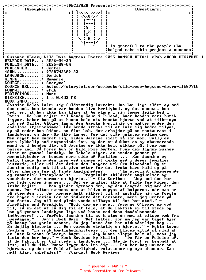NFO for the release Susanne.OLeary.Wild.Rose.Bugtens.Doetre.2025.DANiSH.RETAiL.ePub.eBOOK-DECiPHER by DECiPHER