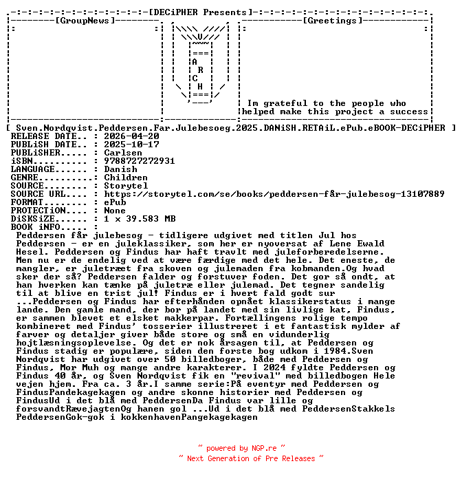 NFO for the release Sven.Nordqvist.Peddersen.Far.Julebesoeg.2025.DANiSH.RETAiL.ePub.eBOOK-DECiPHER by DECiPHER
