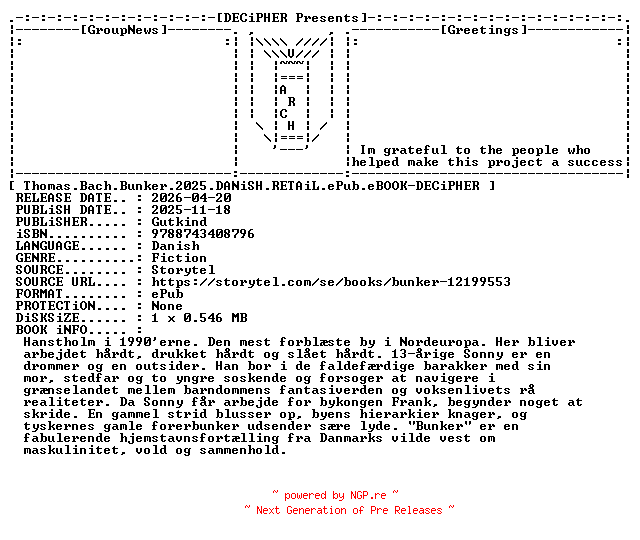 NFO for the release Thomas.Bach.Bunker.2025.DANiSH.RETAiL.ePub.eBOOK-DECiPHER by DECiPHER
