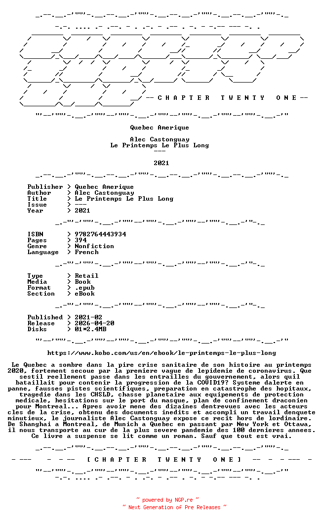 NFO for the release Alec.Castonguay.-.Le.Printemps.Le.Plus.Long.2021.FRENCH.RETAIL.EPUB.eBook-CTO by CTO