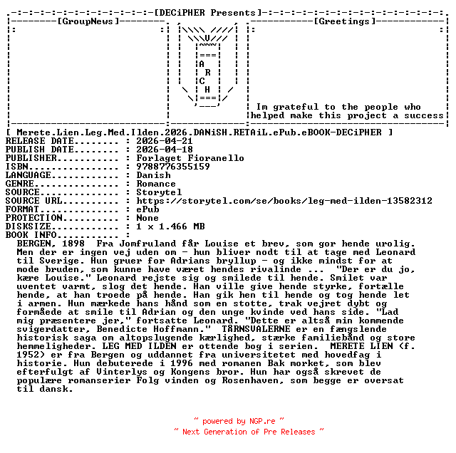 NFO for the release Merete.Lien.Leg.Med.Ilden.2026.DANiSH.RETAiL.ePub.eBOOK-DECiPHER by DECiPHER