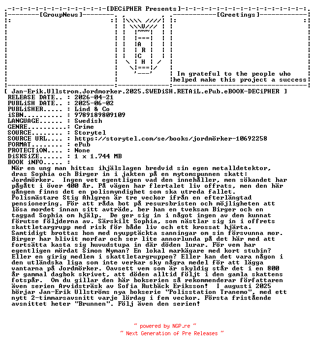 NFO for the release Jan.Erik.Ullstrom.Jordmorker.2025.SWEDiSH.RETAiL.ePub.eBOOK-DECiPHER by DECiPHER