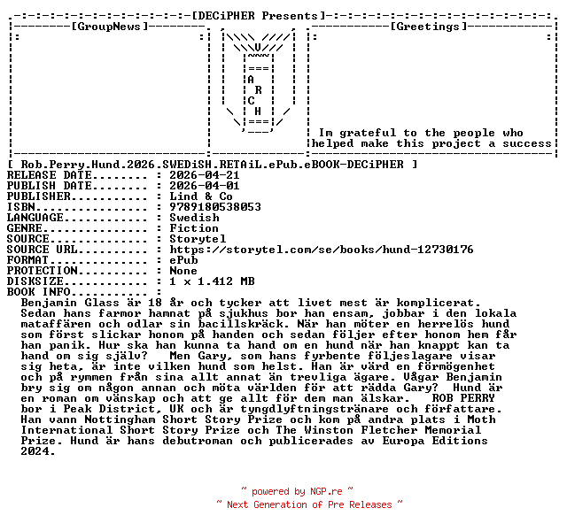 NFO for the release Rob.Perry.Hund.2026.SWEDiSH.RETAiL.ePub.eBOOK-DECiPHER by DECiPHER