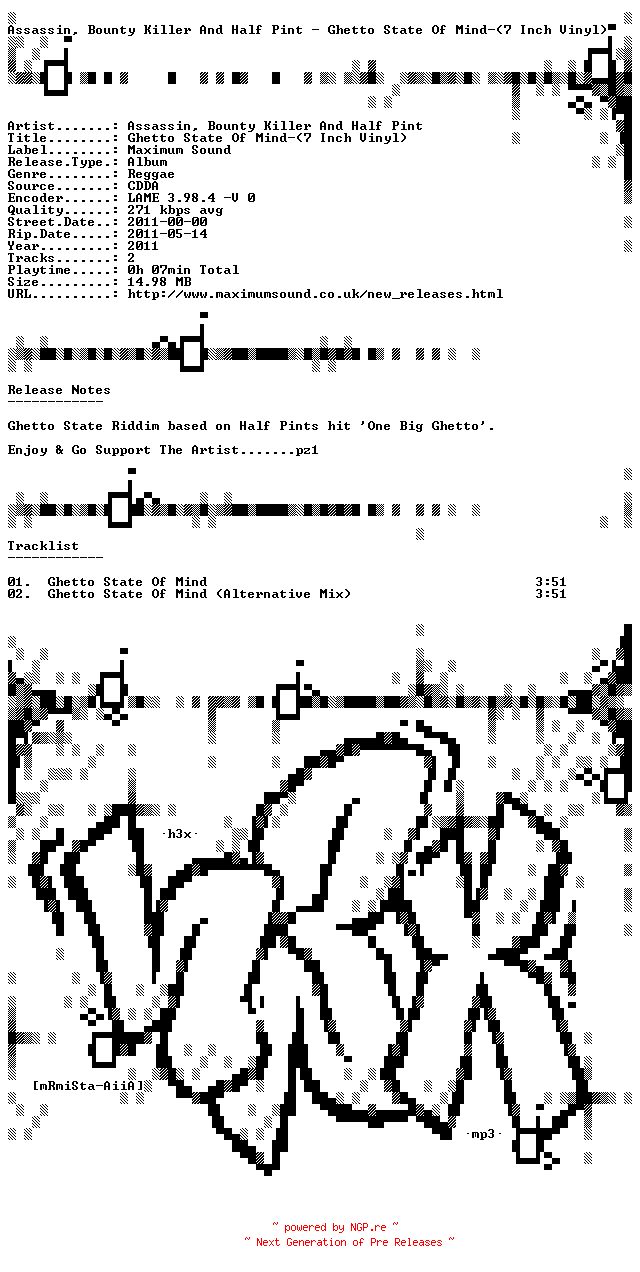 NFO for the release assassin_bounty_killer_and_half_pint-ghetto_state_of_mind-(7_inch_vinyl)-prooffix-2011 by 2011