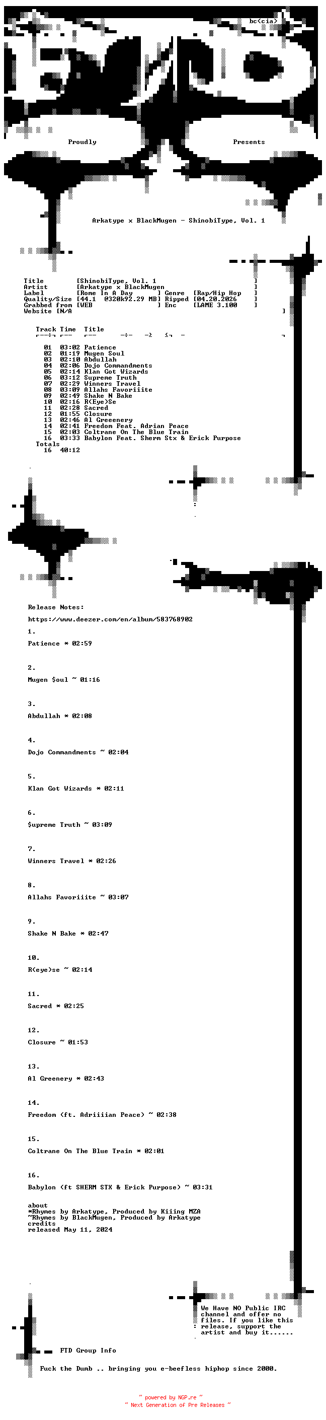 NFO for the release Arkatype_x_BlackMugen-ShinobiType_Vol._1-WEB-2024-FTD by FTD