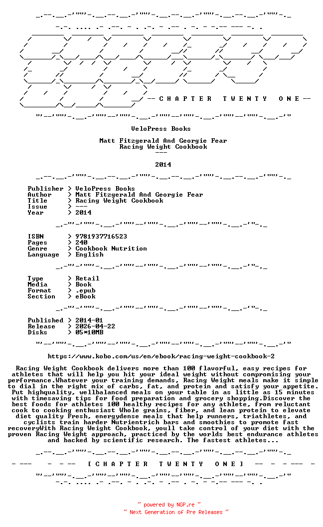 NFO for the release Matt.Fitzgerald.And.Georgie.Fear.-.Racing.Weight.Cookbook.2014.RETAIL.EPUB.eBook-CTO by CTO