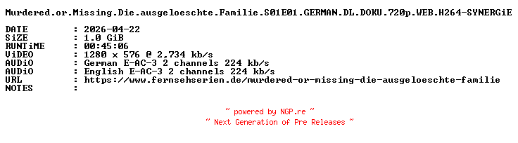 NFO for the release Murdered.or.Missing.Die.ausgeloeschte.Familie.S01E01.GERMAN.DL.DOKU.720p.WEB.H264-SYNERGiE by SYNERGiE