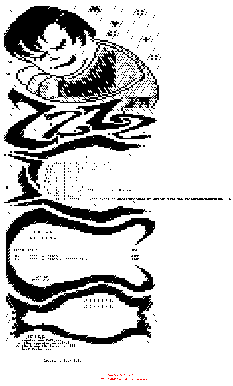 NFO for the release Vitalyon_and_RainDropz_-_Hands_Up_Anthem-(MMRD2103)-WEB-2026-ZzZz by ZzZz