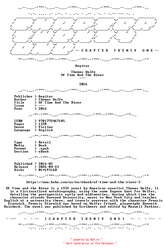 NFO for the release Thomas.Wolfe.-.Of.Time.And.The.River.2016.RETAIL.EPUB.eBook-CTO by CTO