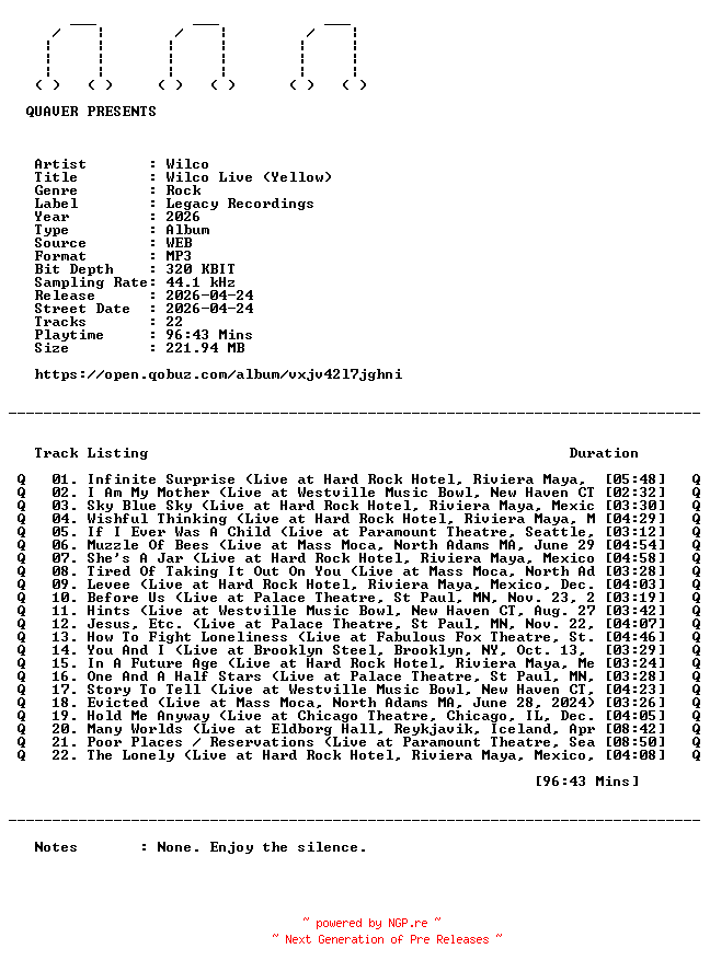 NFO for the release Wilco-Wilco_Live_(Yellow)-WEB-2026-QUAVER by QUAVER