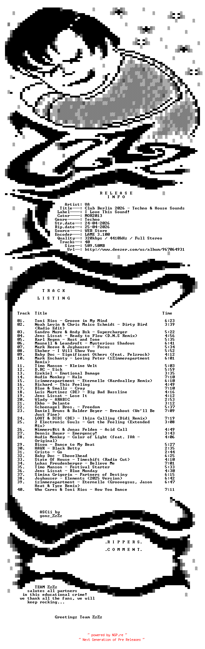 NFO for the release VA_-_Club_Berlin_2026_-_Techno_and_House_Sounds-(MOR2013)-WEB-2026-ZzZz by ZzZz