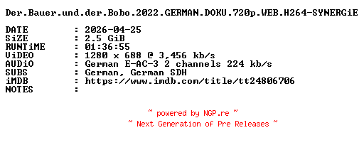 NFO for the release Der.Bauer.und.der.Bobo.2022.GERMAN.DOKU.720p.WEB.H264-SYNERGiE by SYNERGiE