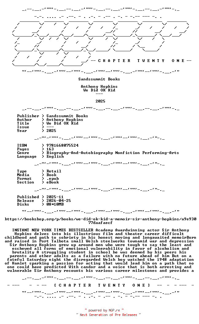 NFO for the release Anthony.Hopkins.-.We.Did.OK.Kid.2025.RETAIL.EPUB.eBook-CTO by CTO