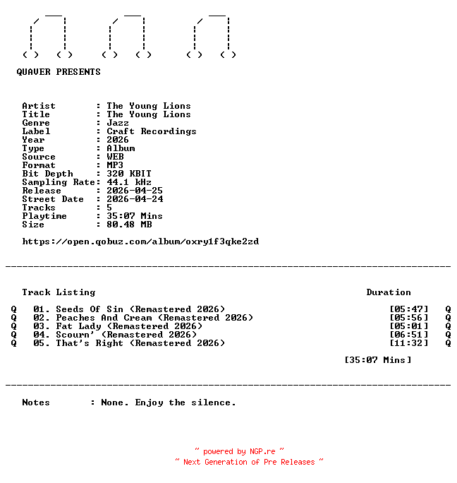 NFO for the release The_Young_Lions-The_Young_Lions-REMASTERED-WEB-2026-QUAVER by QUAVER