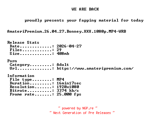 NFO for the release AmateriPremium.26.04.27.Bonney.XXX.1080p.MP4-WRB by WRB