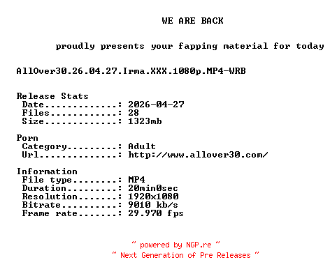 NFO for the release AllOver30.26.04.27.Irma.XXX.1080p.MP4-WRB by WRB