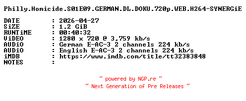NFO for the release Philly.Homicide.S01E09.GERMAN.DL.DOKU.720p.WEB.H264-SYNERGiE by SYNERGiE
