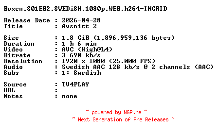 NFO for the release Boxen.S01E02.SWEDiSH.1080p.WEB.h264-INGRID by INGRID