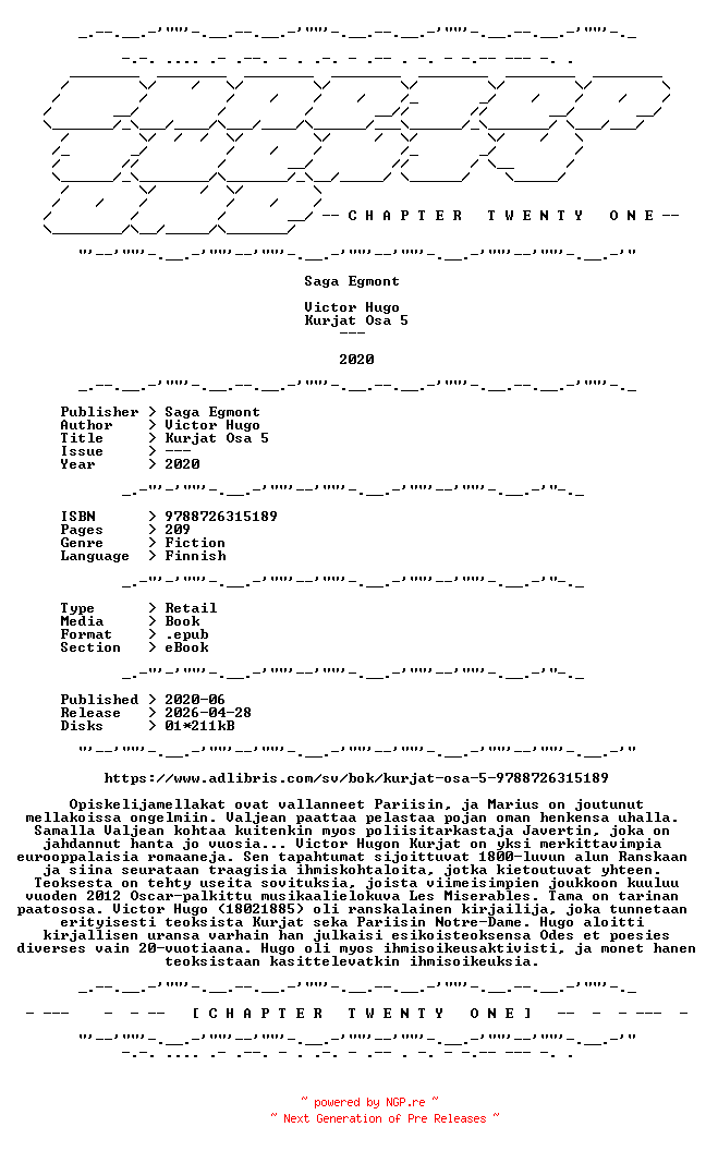NFO for the release Victor.Hugo.-.Kurjat.Osa.5.2020.FINNISH.RETAIL.EPUB.eBook-CTO by CTO