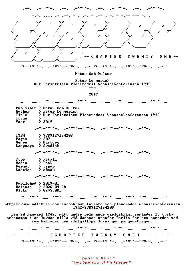 NFO for the release Peter.Longerich.-.Hur.Forintelsen.Planerades.Wannseekonferensen.1942.2019.SWEDISH.RETAIL.EPUB.eBook-CTO by CTO
