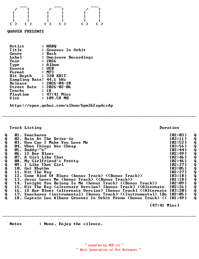 NFO for the release NRBQ-Grooves_In_Orbit-REMASTERED_DELUXE_EDITION-WEB-2026-QUAVER by QUAVER