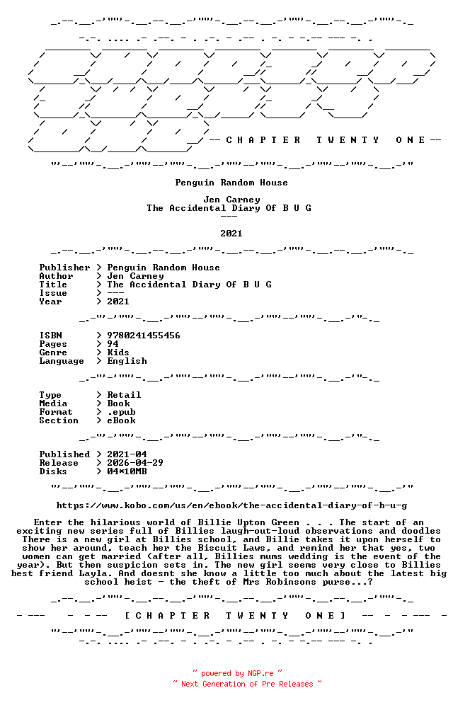 NFO for the release Jen.Carney.-.The.Accidental.Diary.Of.B.U.G.2021.RETAIL.EPUB.eBook-CTO by CTO