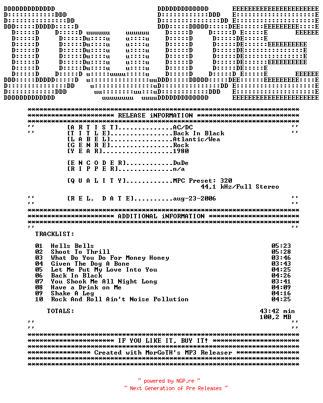 NFO for the release AC-DC-Back_in_Black-1980-DuDE by DuDE