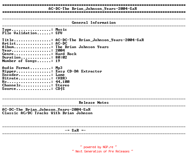 NFO for the release AC-DC-The_Brian_Johnson_Years-2004-SaR by SaR
