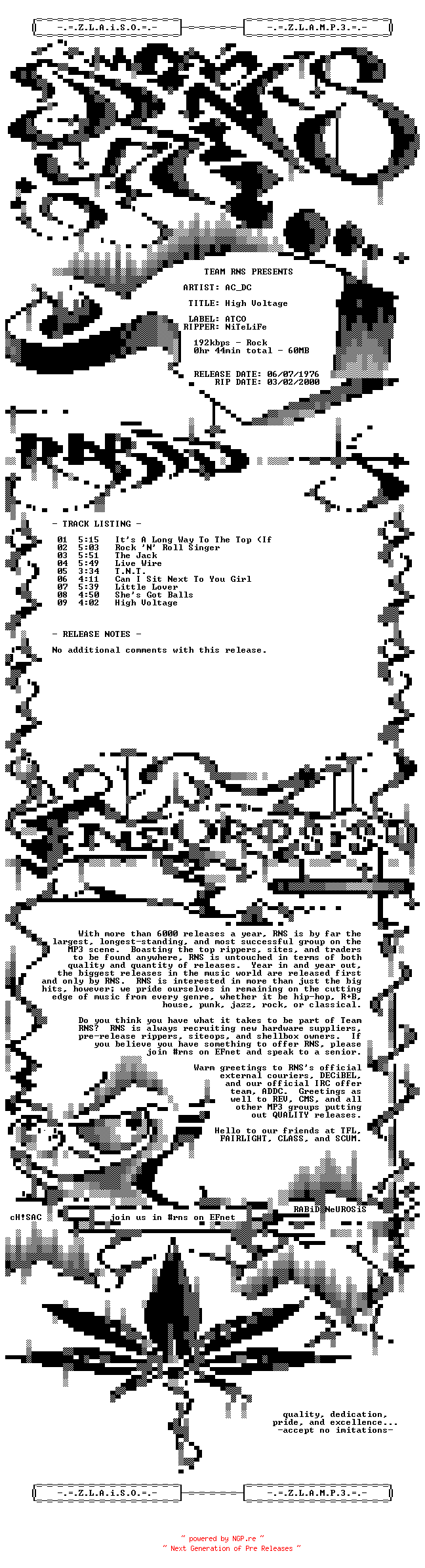 NFO for the release AC_DC-High_Voltage-1974-RNS by RNS