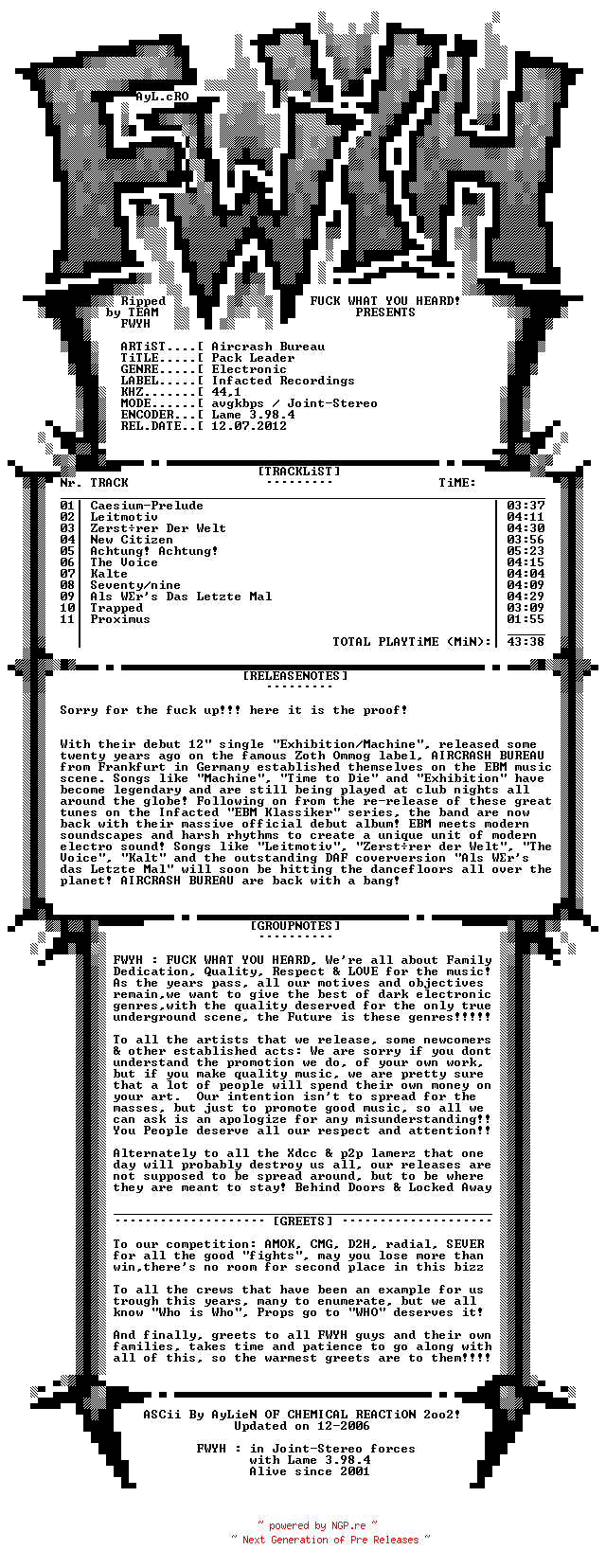 NFO for the release Aircrash_Bureau-Pack_Leader-PROOFFIX-2012-FWYH by FWYH