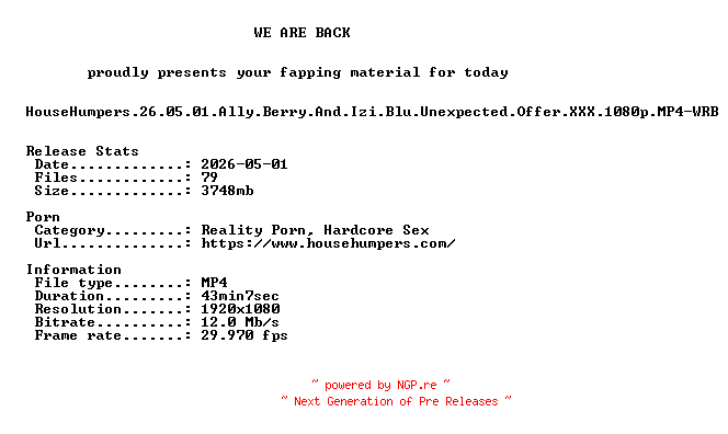NFO for the release HouseHumpers.26.05.01.Ally.Berry.And.Izi.Blu.Unexpected.Offer.XXX.1080p.MP4-WRB by WRB