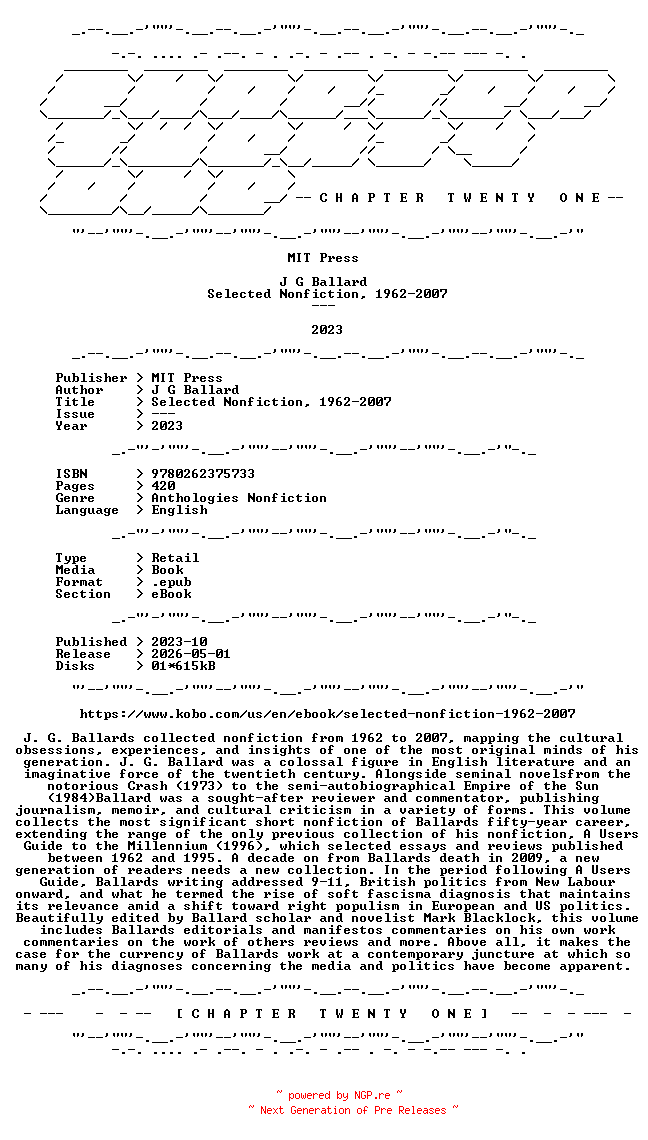 NFO for the release J.G.Ballard.-.Selected.Nonfiction.1962-2007.2023.RETAIL.EPUB.eBook-CTO by CTO