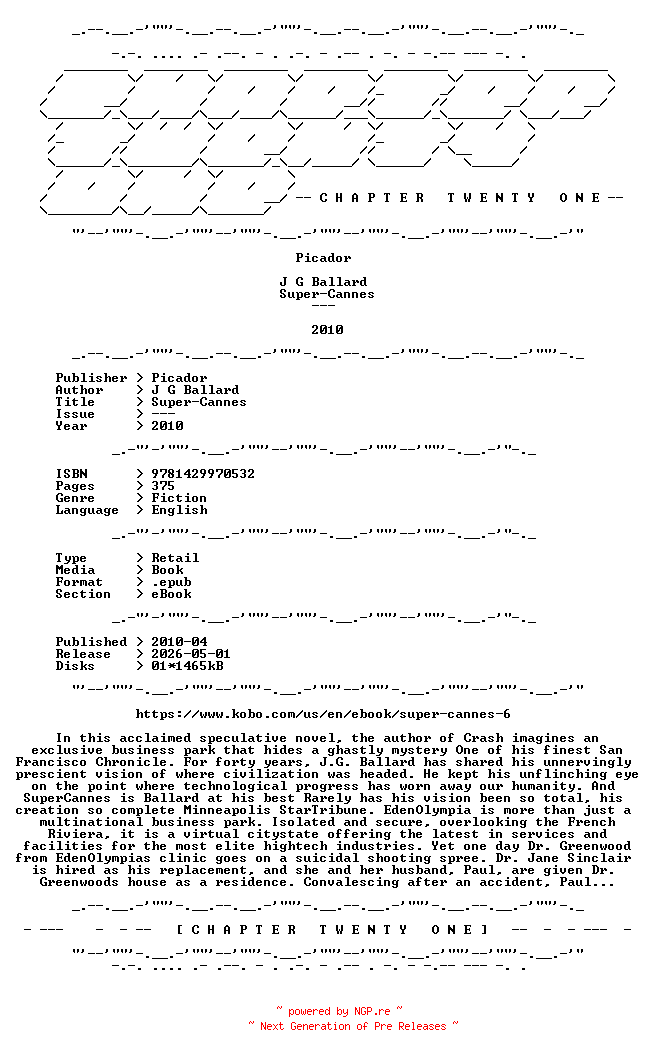 NFO for the release J.G.Ballard.-.Super-Cannes.2010.RETAIL.EPUB.eBook-CTO by CTO