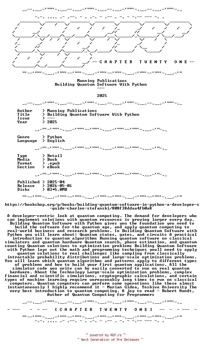 NFO for the release Manning.Publications.-.Building.Quantum.Software.With.Python.2025.RETAIL.EPUB.eBook-CTO by CTO