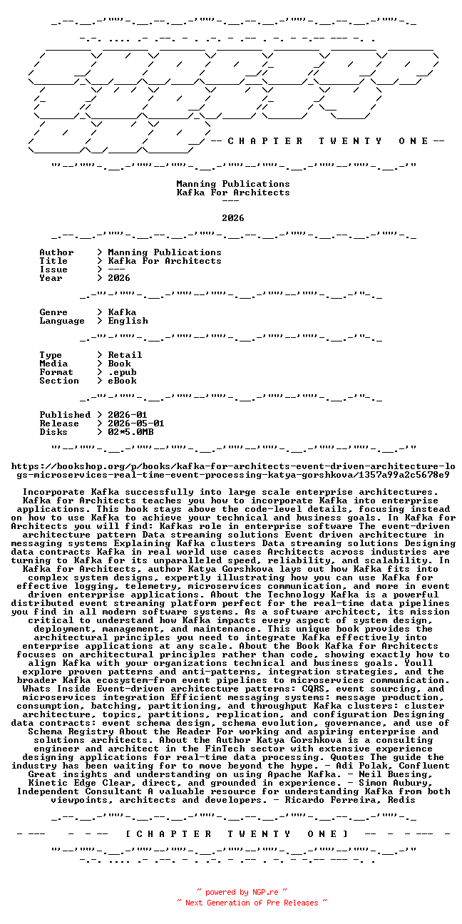 NFO for the release Manning.Publications.-.Kafka.For.Architects.2026.RETAIL.EPUB.eBook-CTO by CTO