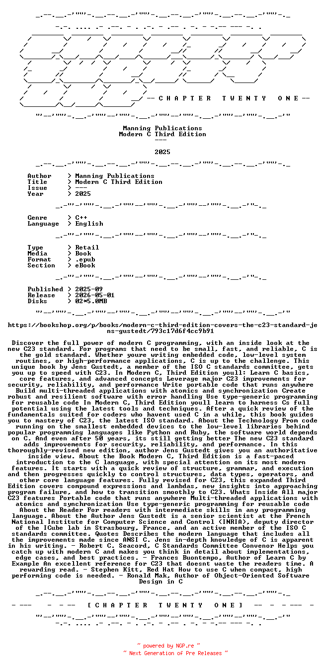 NFO for the release Manning.Publications.-.Modern.C.Third.Edition.2025.RETAIL.EPUB.eBook-CTO by CTO