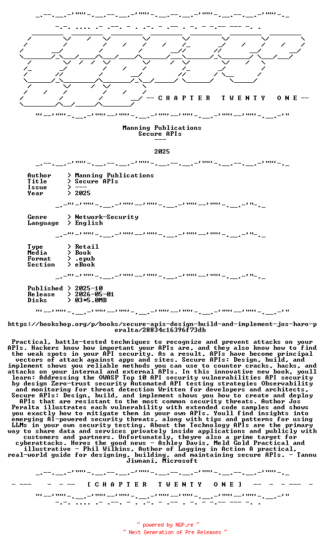 NFO for the release Manning.Publications.-.Secure.APIs.2025.RETAIL.EPUB.eBook-CTO by CTO